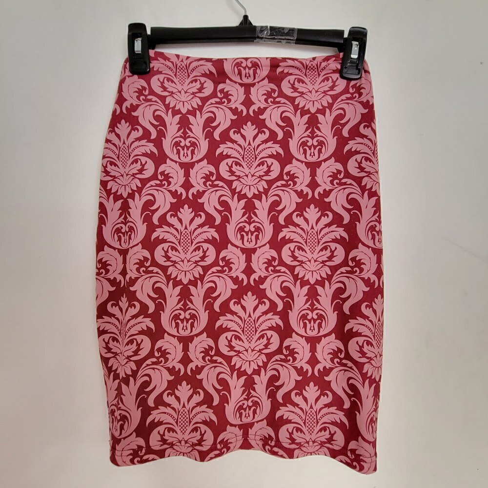 Revolve Nookie Floral Paisley Print Pencil Skirt Pink Red Gold Zipper Size 8